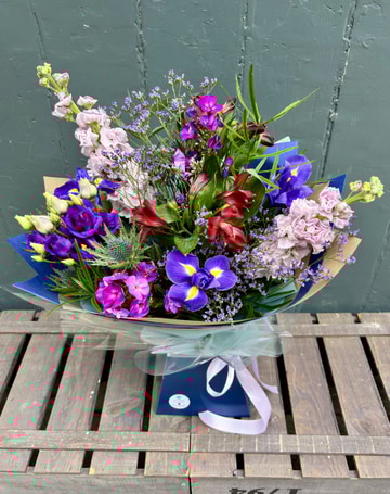 Hand tied blues purples
