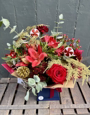 Red peppermint swirl hand