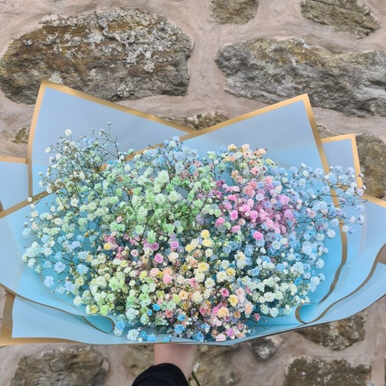Rainbow gypsophila bouquet