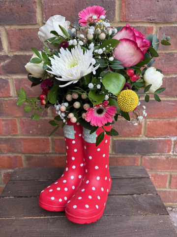 Red welly boot