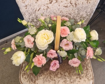 Pink and whte basket