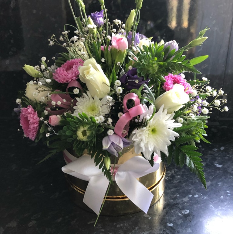 Hat box flower arrangement