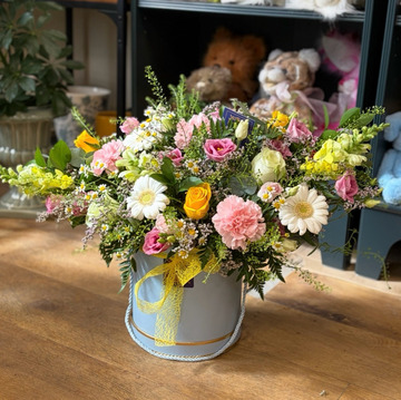 Florist choice hat box arrangement
