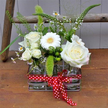 Set of dinky milk bottles