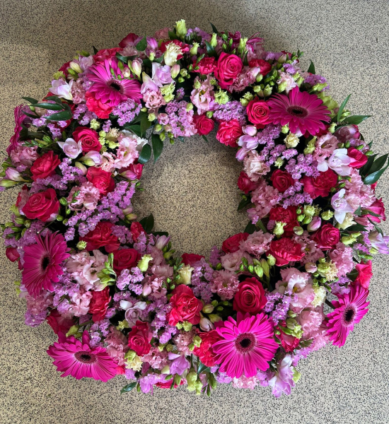 Pink massed wreath