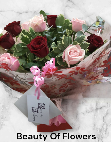 Red and pink rose bouquet