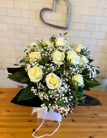 Twelve white rose bouquet