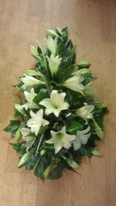 White lily funeral spray