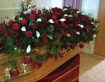 Red white casket spray