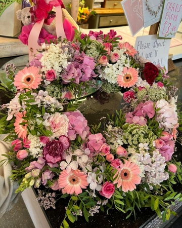 Pink funeral wreath
