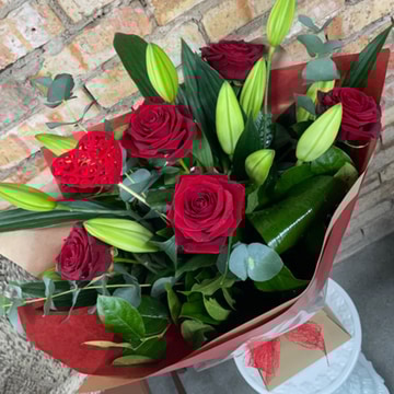 Rose lily hand tied bouquet