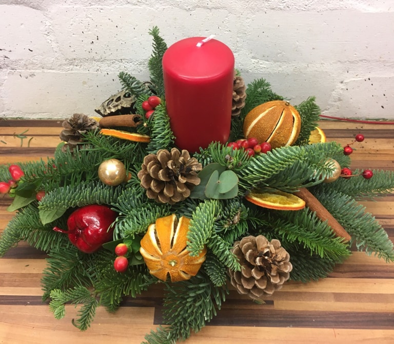 Red candle arrangement no flowers