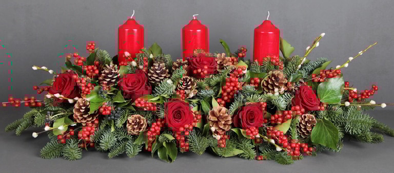 Luxury red rose christmas candle arrangement