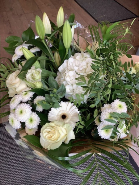 White hand tied bouquet