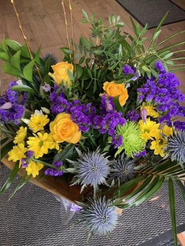 Yellow purple hand tied