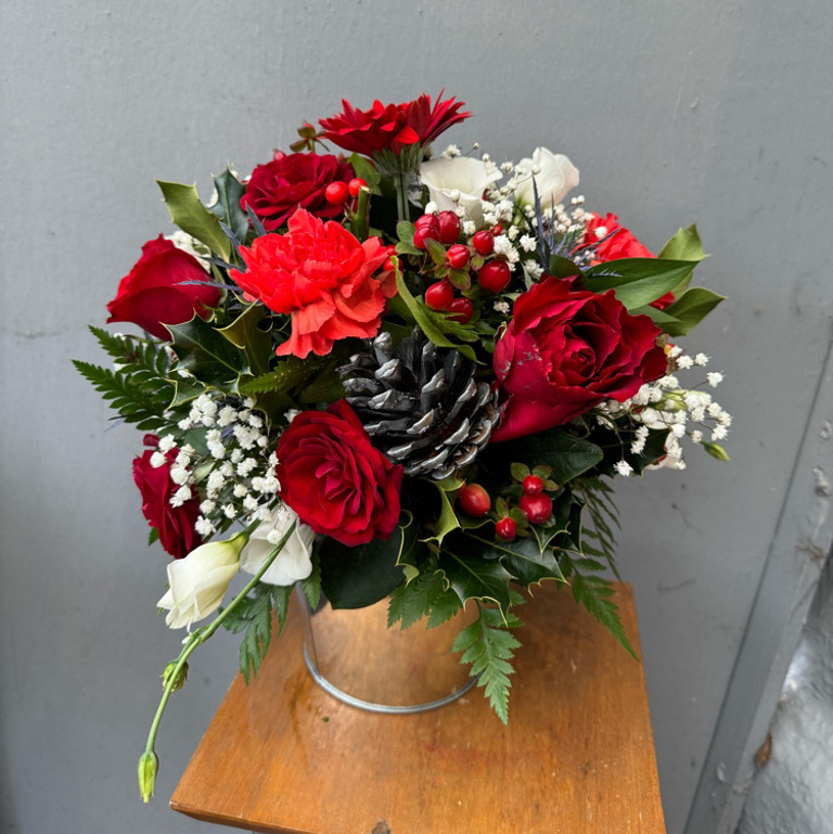 Xmas zinc pot arrangement