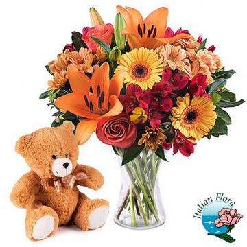 Orange bouquet with teddy