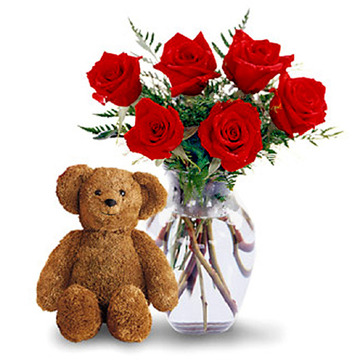 Luv you red roses and teddy bear 826bx
