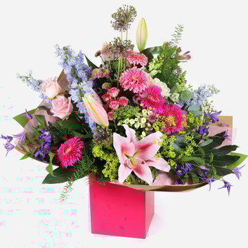 Grand affection bouquet of luxurious seasonal flowers in pink and purple tones grand affection bouquet of luxurious seasonal flowers in pink and purple tones
