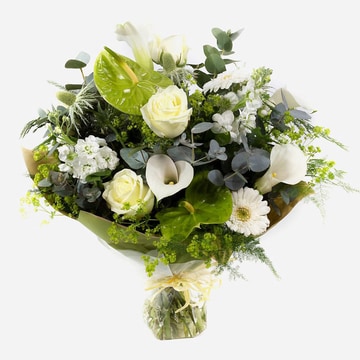 Sparkling champagne luxury bouquet in whites and greens
