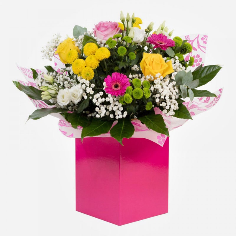 Mamma mia vibrant flower bouquet in a gift box