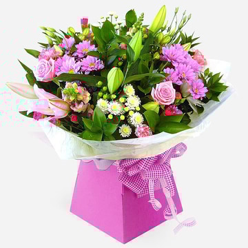 Ashleigh flower bouquet with pink white and green blooms