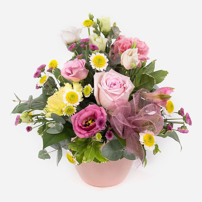 pot-of-happiness-small-flower-arrangement-with-pink-and-yellow-seasonal-blooms-1