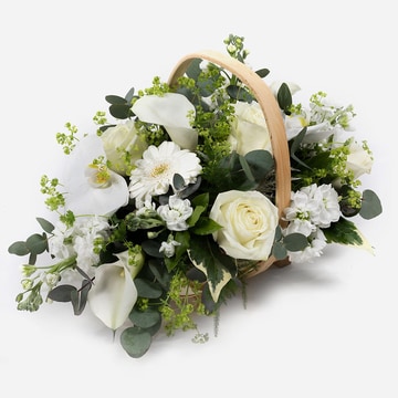 Scented moonlight elegant ivory flower basket roses lilies gerberas with foliage