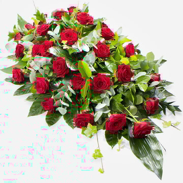 Vibrant red rose single ended spray product featuring high quality red naomi roses on a grey background
