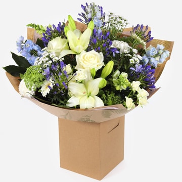 Oceanic bliss luxurious hand-tied bouquet with white and blue seasonal flowers tied bouquet with white and blue seasonal flowers tied bouquet with white and blue seasonal flowers tied bouquet with white and blue seasonal flowers tied bouquet with white an