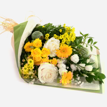 lemon-lime-hand-tied-bouquet-in-yellow-and-white-paper-wrap-1