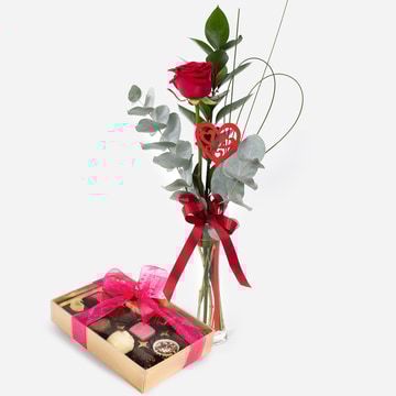 Single red rose in vase with heart decoration and chocolates gift box single red rose in vase with heart decoration and chocolates gift box single red rose in vase with heart decoration and chocolates gift box single red rose in vase with heart decoration