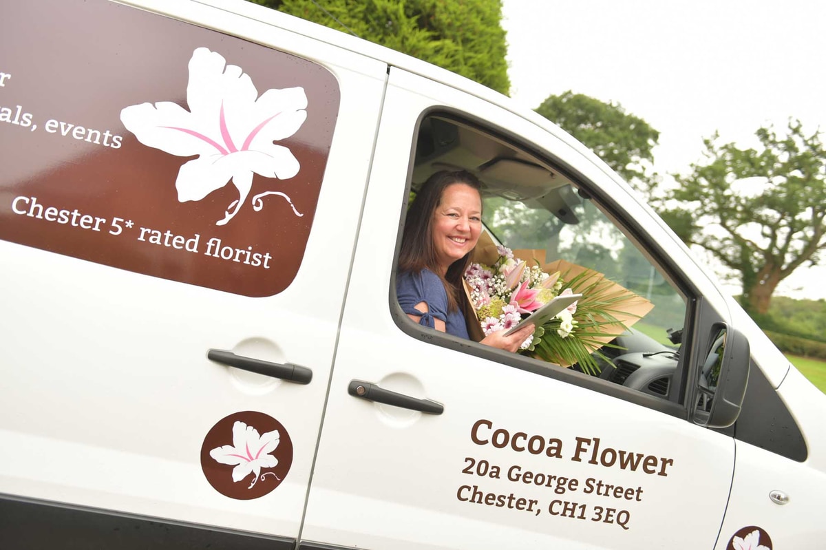 Florist in Ireland arriving to deliver flowers in van